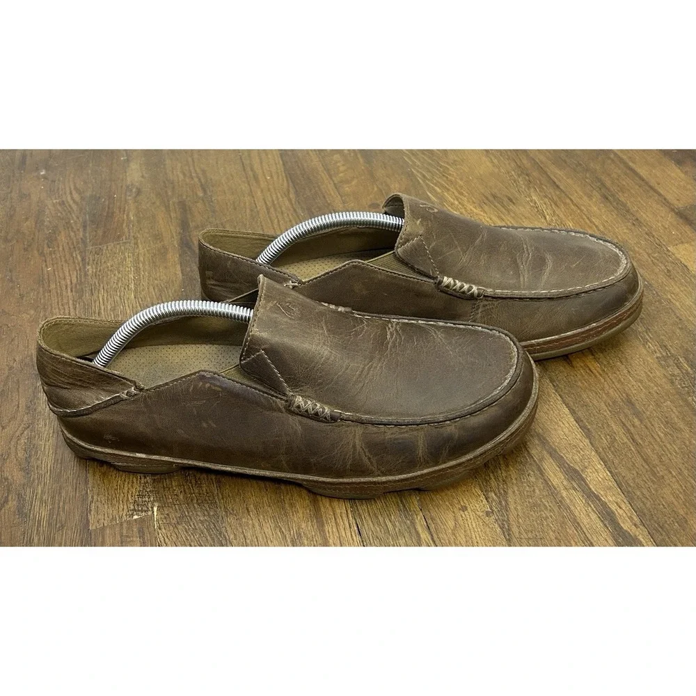 Olukai Moloa Men's Size 11 Slip On Leather Casual Comfort Shoes Brown